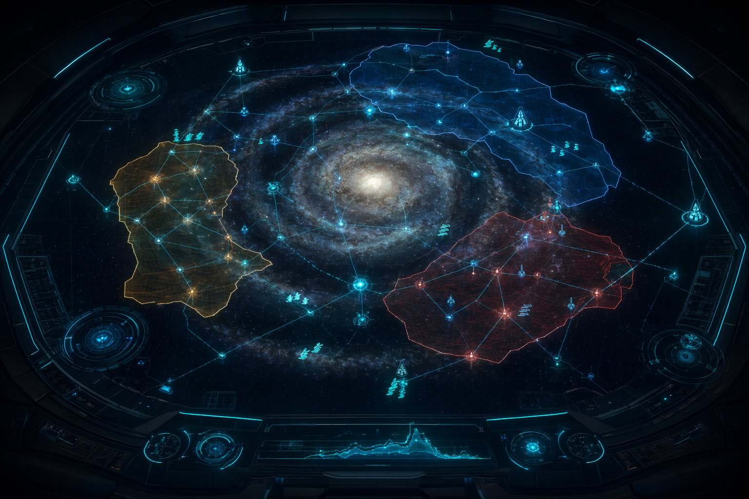 Holographic galaxy map showing contested star systems and fleet positions